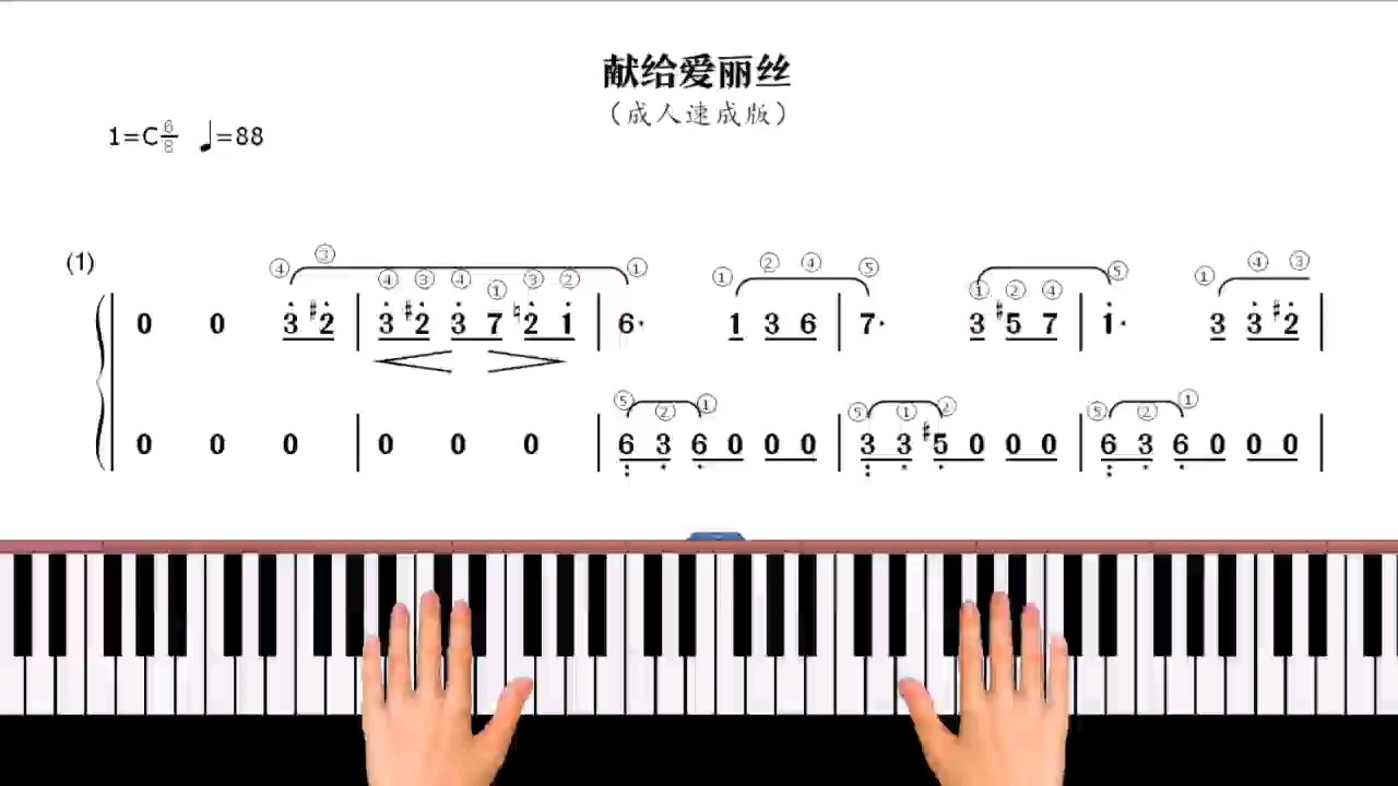 视频是模拟双手弹奏的效果，显示弹奏时的键盘位置与手指，与本乐谱及指法同步，辅助学习跟弹，仅供参考。
