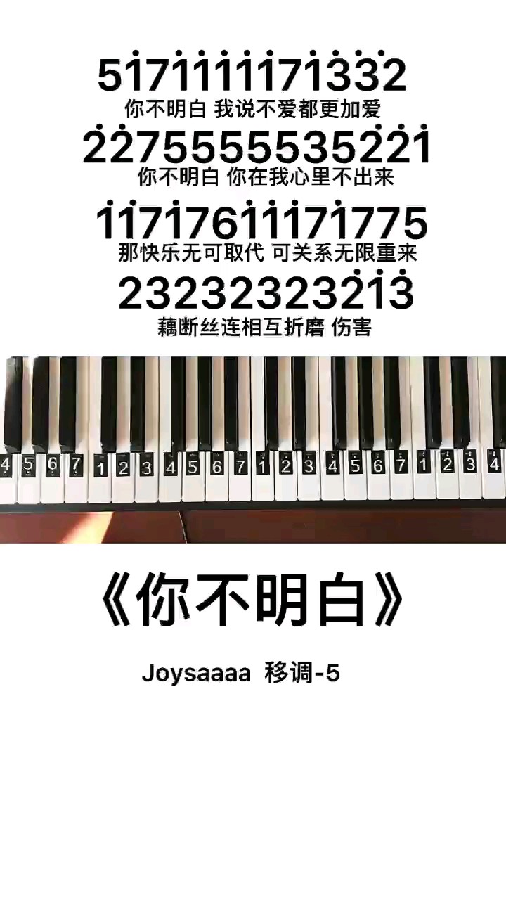 《你不明白》钢琴简谱教程演奏视频